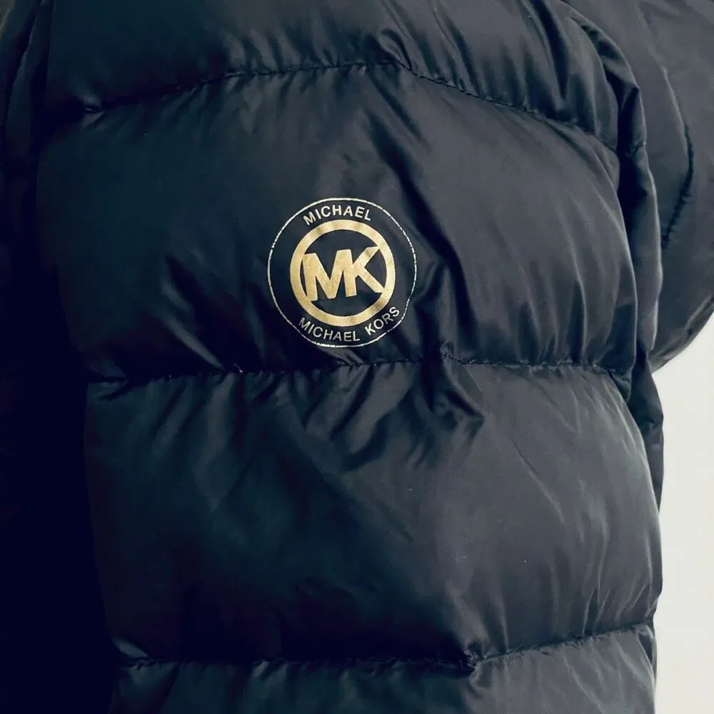 NWT Gorgeous Black MICHAEL KORS L  Packable Quilted Goose Down Puffer Jacket